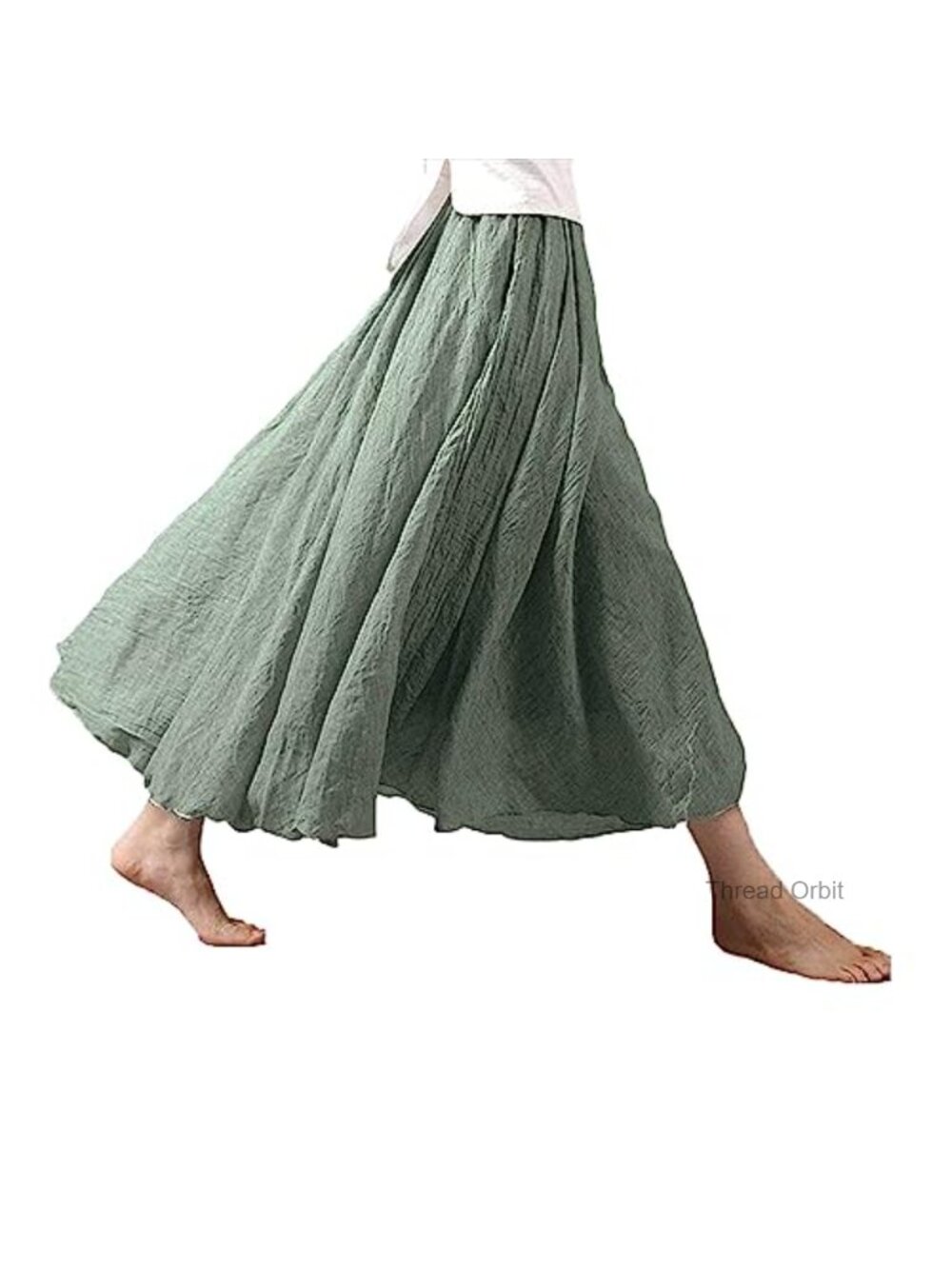 Women Boho Cotton Linen Maxi Skirt Elastic Waist A-Line Floor Length